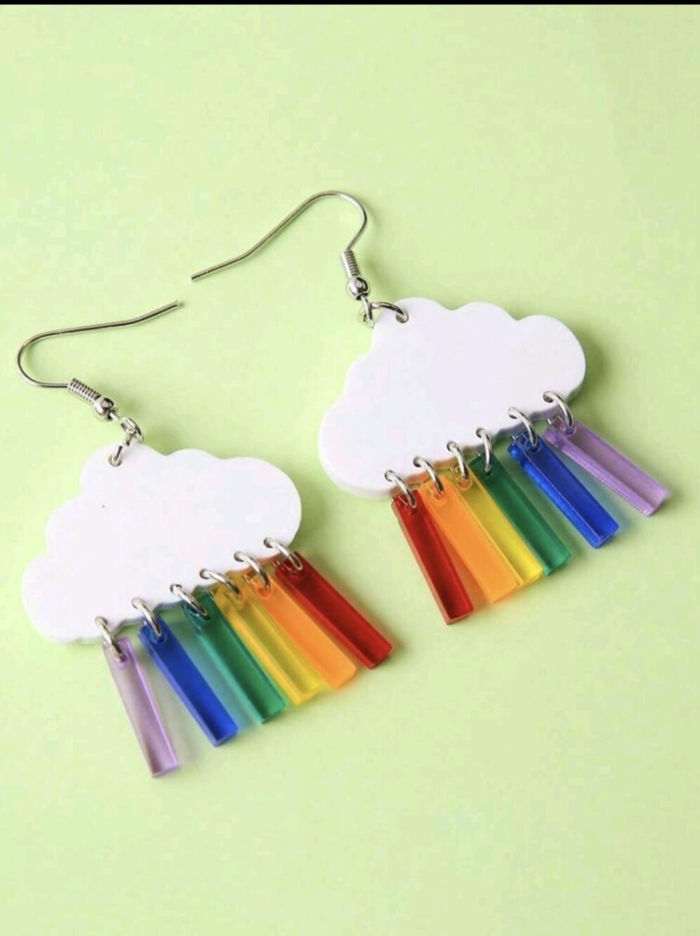 White Cloud Rainbow Dangle Earrings